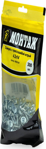 Изображение товара Саморез Монтаж С прессшайбой 4.2х14 острый / MD001047 (300шт, цинк)