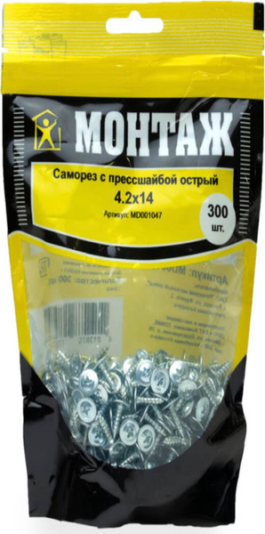 Изображение товара Саморез Монтаж С прессшайбой 4.2х14 острый / MD001047 (300шт, цинк)