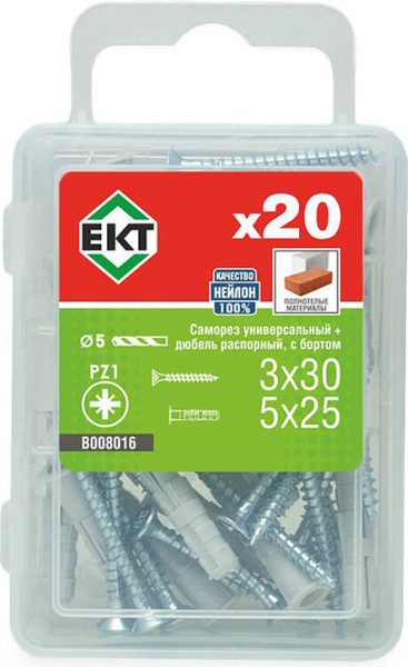Изображение товара Дюбель распорный ЕКТ 3.0x30 / B008016 (20шт, нейлон)