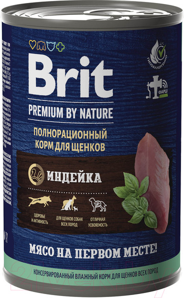 Изображение товара Влажный корм для собак Brit Premium by Nature с индейкой / 5051083 (410г)