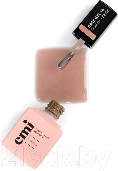 Изображение товара База для гель-лака E.Mi E.MiLac Base Gel Мерцающий бежевый №14 (9мл)