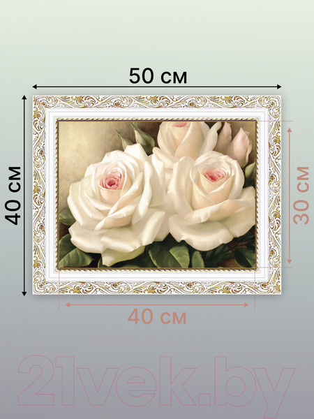 Изображение товара Картина Декарт Белые розы 8Л2372 (в раме)