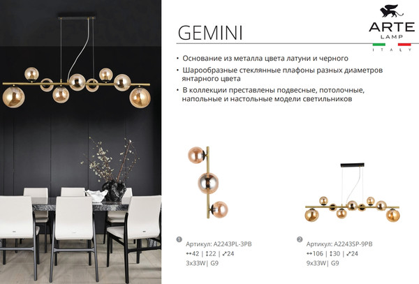 Изображение товара Потолочный светильник Arte Lamp Gemini A2243SP-9PB