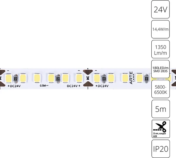 Изображение товара Светодиодная лента Arte Lamp Tape A2418008-03-6K