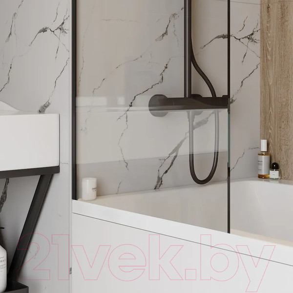 Изображение товара Стеклянная шторка для ванны Teymi Timo 60x140 / T00271 (прозрачное стекло/черный хром)