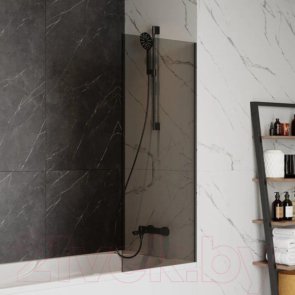 Изображение товара Стеклянная шторка для ванны Teymi Timo S 60x140 / T00272 (тонированное стекло/черный хром)