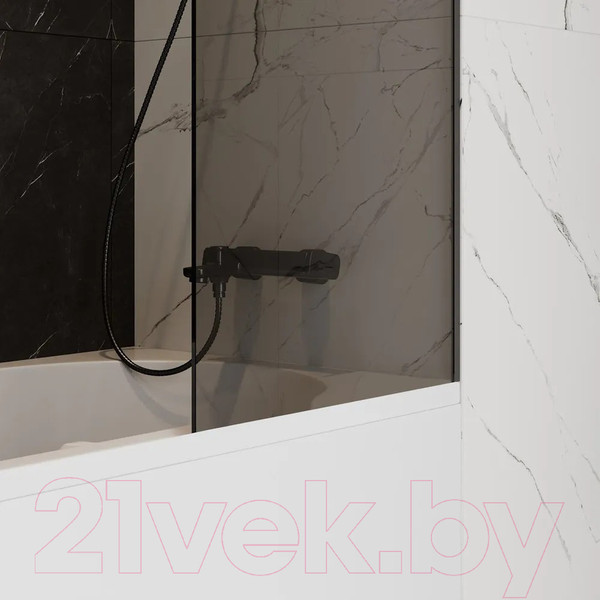 Изображение товара Стеклянная шторка для ванны Teymi Timo S 60x140 / T00272 (тонированное стекло/черный хром)