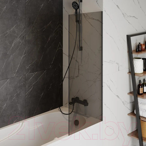 Изображение товара Стеклянная шторка для ванны Teymi Timo S 60x140 / T00272 (тонированное стекло/черный хром)