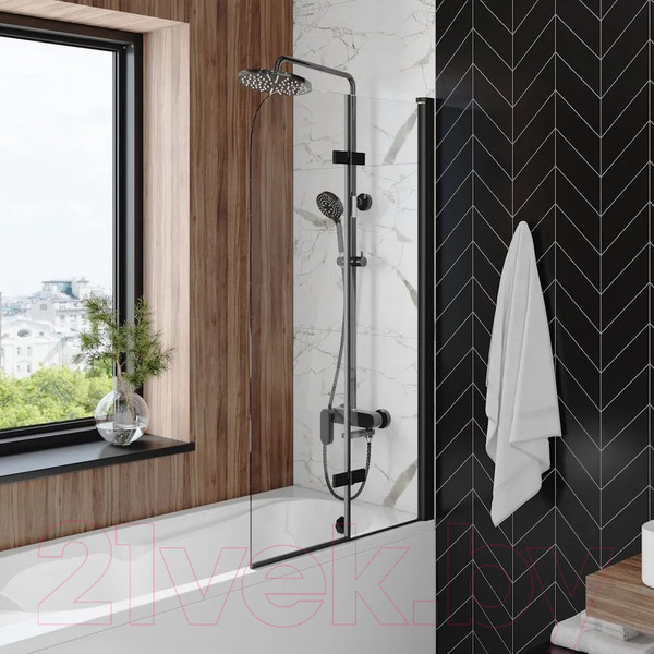 Изображение товара Стеклянная шторка для ванны Teymi Anni 80x140 / T00277 (прозрачное стекло/черный матовый)