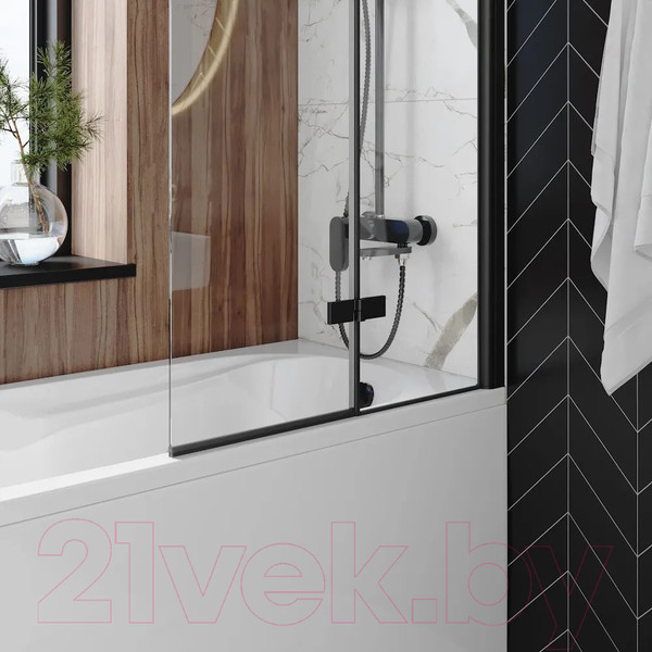 Изображение товара Стеклянная шторка для ванны Teymi Anni 80x140 / T00277 (прозрачное стекло/черный матовый)