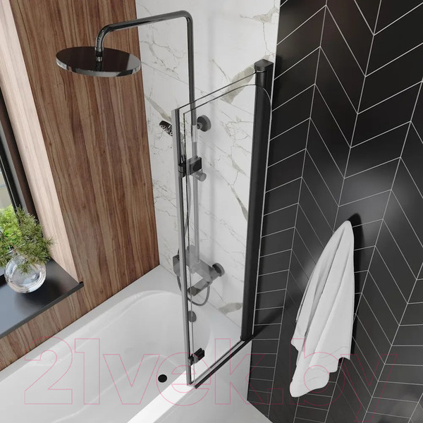 Изображение товара Стеклянная шторка для ванны Teymi Anni 80x140 / T00277 (прозрачное стекло/черный матовый)