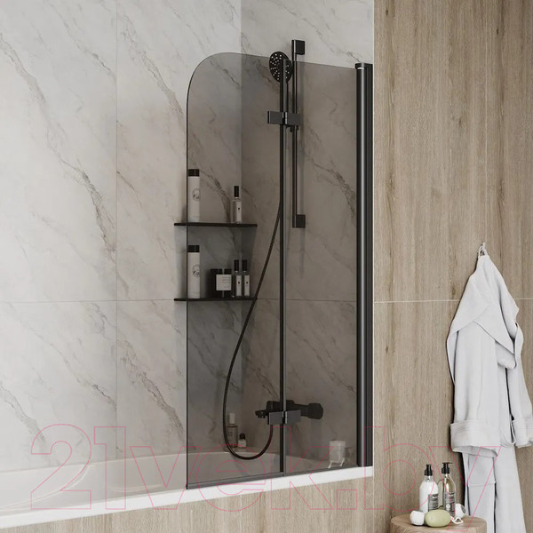 Изображение товара Стеклянная шторка для ванны Teymi Anni S 80x140 / T00278 (тонированное стекло/черный матовый)