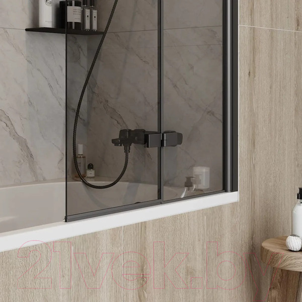 Изображение товара Стеклянная шторка для ванны Teymi Anni S 80x140 / T00278 (тонированное стекло/черный матовый)