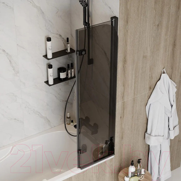 Изображение товара Стеклянная шторка для ванны Teymi Anni S 80x140 / T00278 (тонированное стекло/черный матовый)