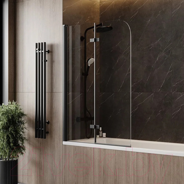 Изображение товара Стеклянная шторка для ванны Teymi Anni 100x140 / T00280 (прозрачное стекло/черный матовый)