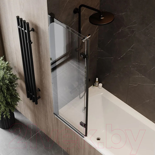 Изображение товара Стеклянная шторка для ванны Teymi Anni 100x140 / T00280 (прозрачное стекло/черный матовый)