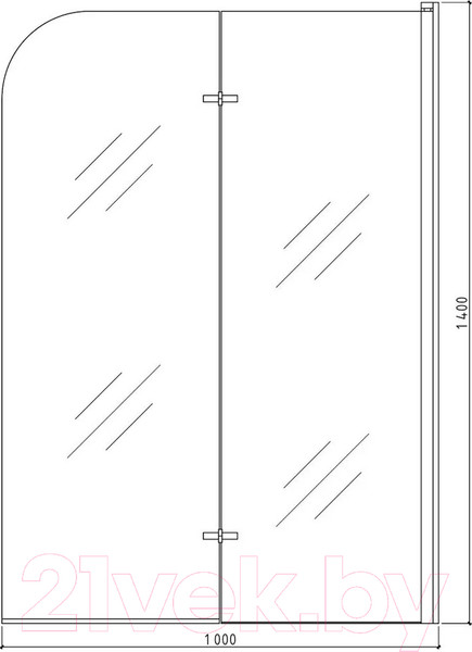 Изображение товара Стеклянная шторка для ванны Teymi Anni S 100x140 / T00281 (тонированное стекло/черный матовый)
