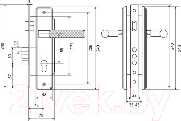 Изображение товара Замок врезной БУЛАТ Ферона ЗВ4-3.02.02 (черный)