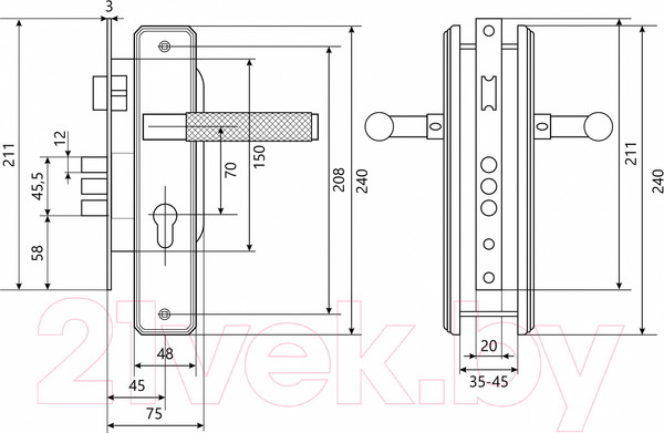 Изображение товара Замок врезной БУЛАТ Ферона ЗВ4-3.70.02.02 (черный)