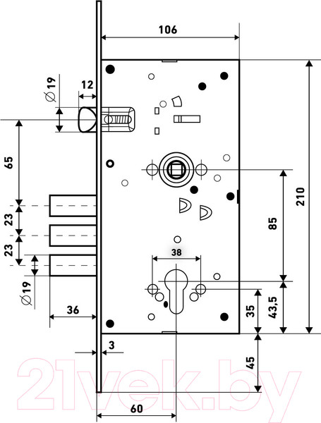 Изображение товара Корпус врезного замка БУЛАТ ЗВ4-3(16).60.85.08 (хром)