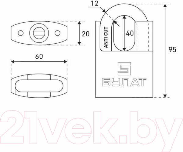 Изображение товара Замок навесной БУЛАТ ВС 3-У60 НС (3 ключа)