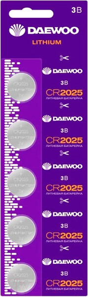 Изображение товара Комплект батареек Daewoo CR2025-BP5 100/5000
