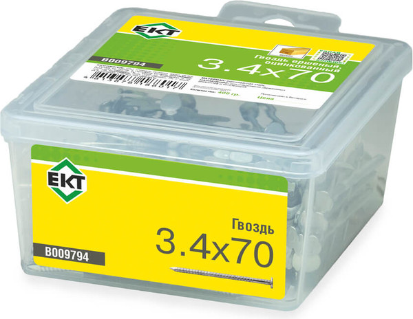 Изображение товара Гвоздь ершеный ЕКТ 3.4x70 / B009794 (400г, цинк)