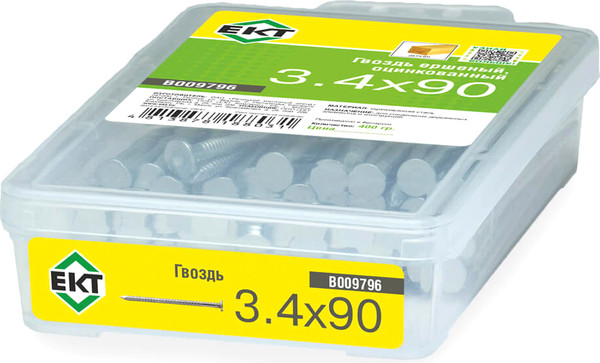 Изображение товара Гвоздь ершеный ЕКТ 3.4x90 / B009796 (400г, цинк)