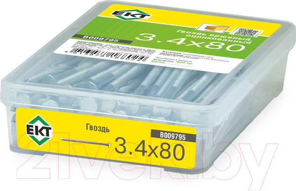 Изображение товара Гвоздь ершеный ЕКТ 3.4x80 / B009795 (400г, цинк)
