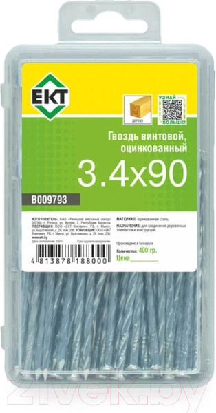 Изображение товара Гвоздь винтовой ЕКТ 3.4x90 / B009793 (400г, цинк)