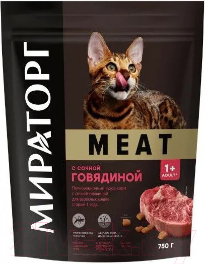 Изображение товара Сухой корм для кошек Мираторг Meat для взрослых старше 1 года с сочной говядиной / 1010026831 (750г)