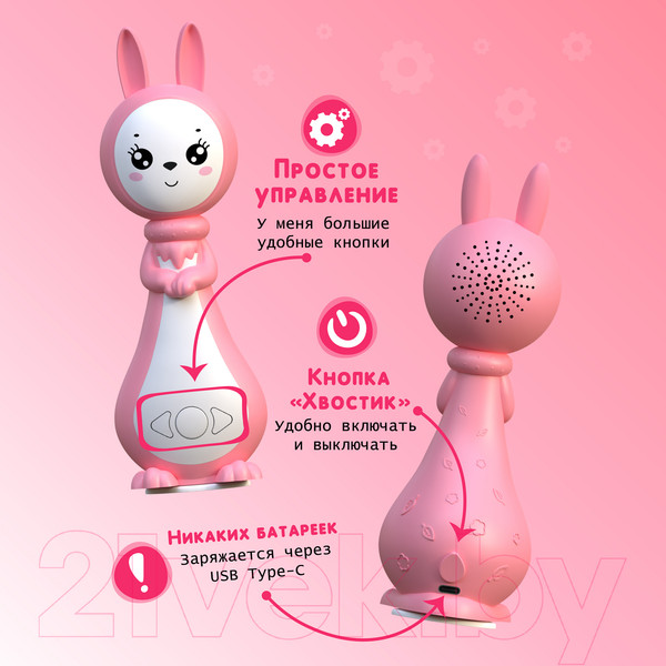 Изображение товара Интерактивная игрушка BertToys Зайчик Грызушка / 4630017955831 (розовый)