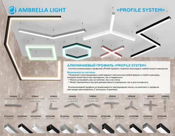 Изображение товара Профиль для светодиодной ленты Ambrella Profile System GP2500BK Алюминиевый