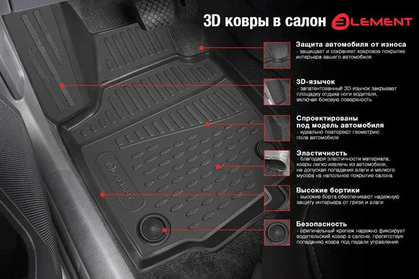 Изображение товара Комплект ковриков для авто ELEMENT ELEMENT3DAN0601210K для KAIYI X3 2023 (4шт)