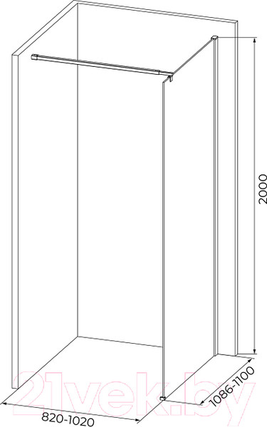 Изображение товара Душевая стенка IVA 110x200 / WIB110C (прозрачное стекло/профиль черный)