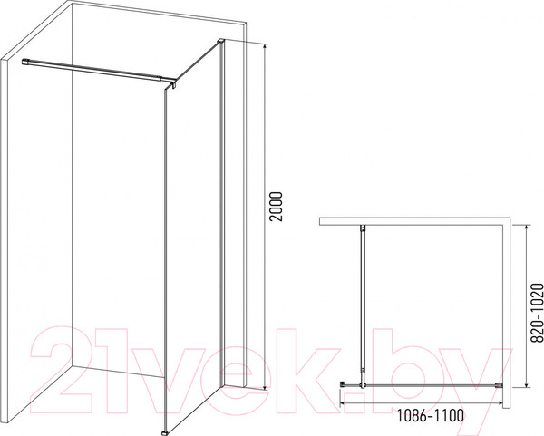 Изображение товара Душевая стенка IVA 110x200 / WIX110C (прозрачное стекло/профиль хром)