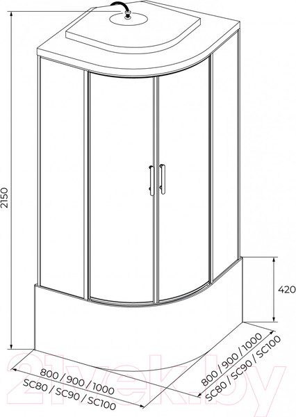 Изображение товара Душевая кабина IVA 90x90x215 / SC90CT (черный/тонированное стекло)