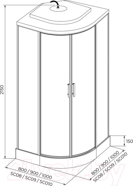 Изображение товара Душевая кабина IVA 80x80x215 / SC08CM (белый/матовое стекло)