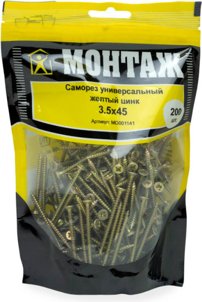Изображение товара Саморез Монтаж Универсальный 3.5x45 / MD001141 (200шт, желтый цинк)