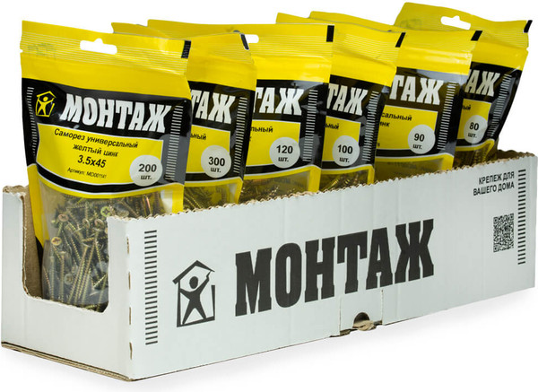 Изображение товара Саморез Монтаж Универсальный 3.5x45 / MD001141 (200шт, желтый цинк)