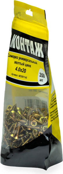 Изображение товара Саморез Монтаж Универсальный 4.0x20 / MD001145 (350шт, желтый цинк)