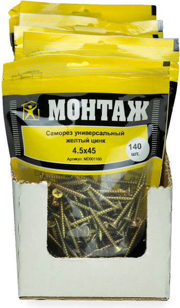 Изображение товара Саморез Монтаж Универсальный 4.5x45 / MD001160 (140шт, желтый цинк)