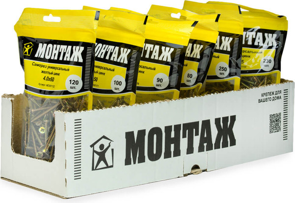 Изображение товара Саморез Монтаж Универсальный 4.0x60 / MD001152 (120шт, желтый цинк)