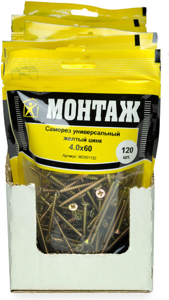 Изображение товара Саморез Монтаж Универсальный 4.0x60 / MD001152 (120шт, желтый цинк)