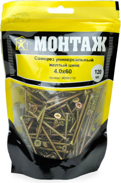 Изображение товара Саморез Монтаж Универсальный 4.0x60 / MD001152 (120шт, желтый цинк)