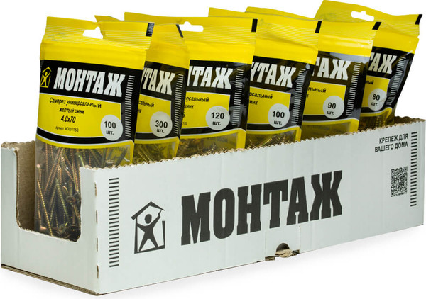 Изображение товара Саморез Монтаж Универсальный 4.0x70 / MD001153 (100шт, желтый цинк)