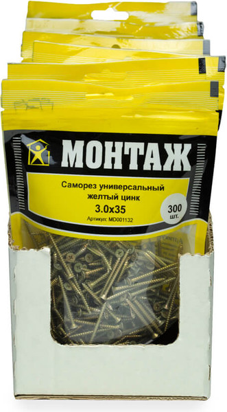 Изображение товара Саморез Монтаж Универсальный 3.0x35 / MD001132 (300шт, желтый цинк)