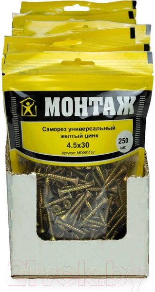 Изображение товара Саморез Монтаж Универсальный 4.5x30 / MD001157 (2500шт, желтый цинк)