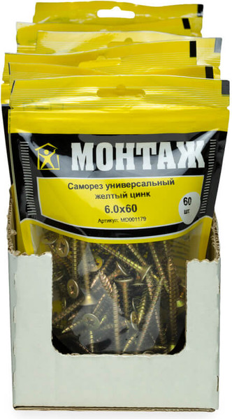 Изображение товара Саморез Монтаж Универсальный 6.0x60 / MD001179 (60шт, желтый цинк)