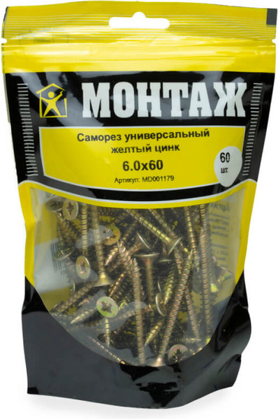 Изображение товара Саморез Монтаж Универсальный 6.0x60 / MD001179 (60шт, желтый цинк)